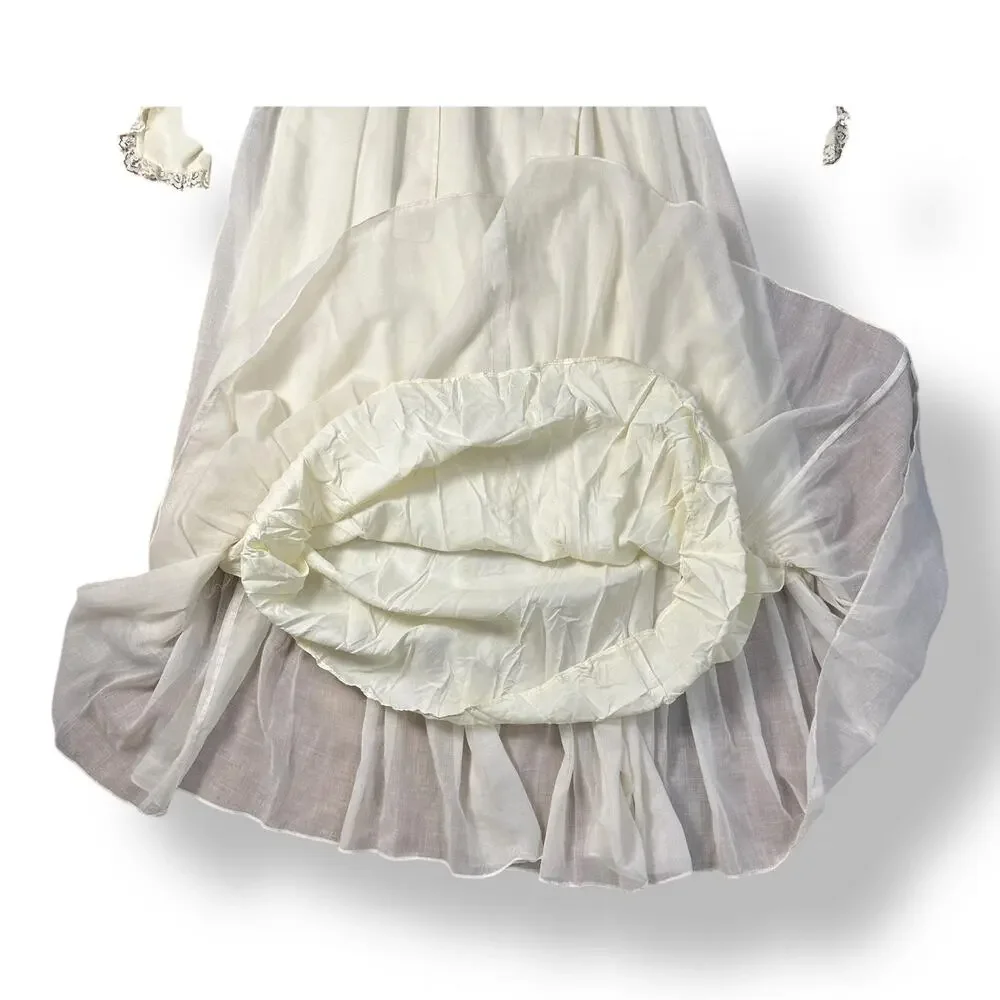 Candi Jones‎ California Vintage 70s Cream Lace Trim Prairie Wedding Dress Size S - Picture 10 of 14